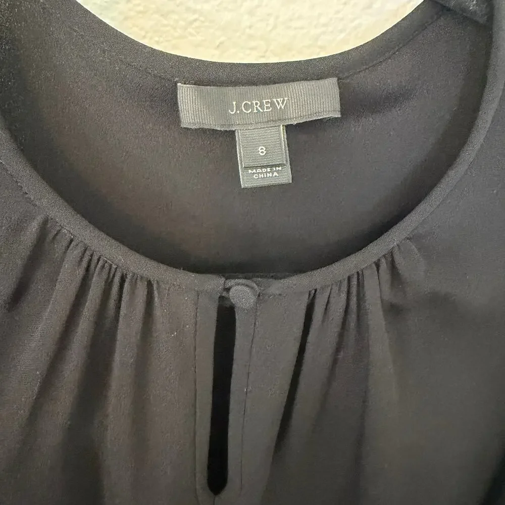 J.Crew Black 100% Silk Bell Sleeve Blouse Women's Size 8